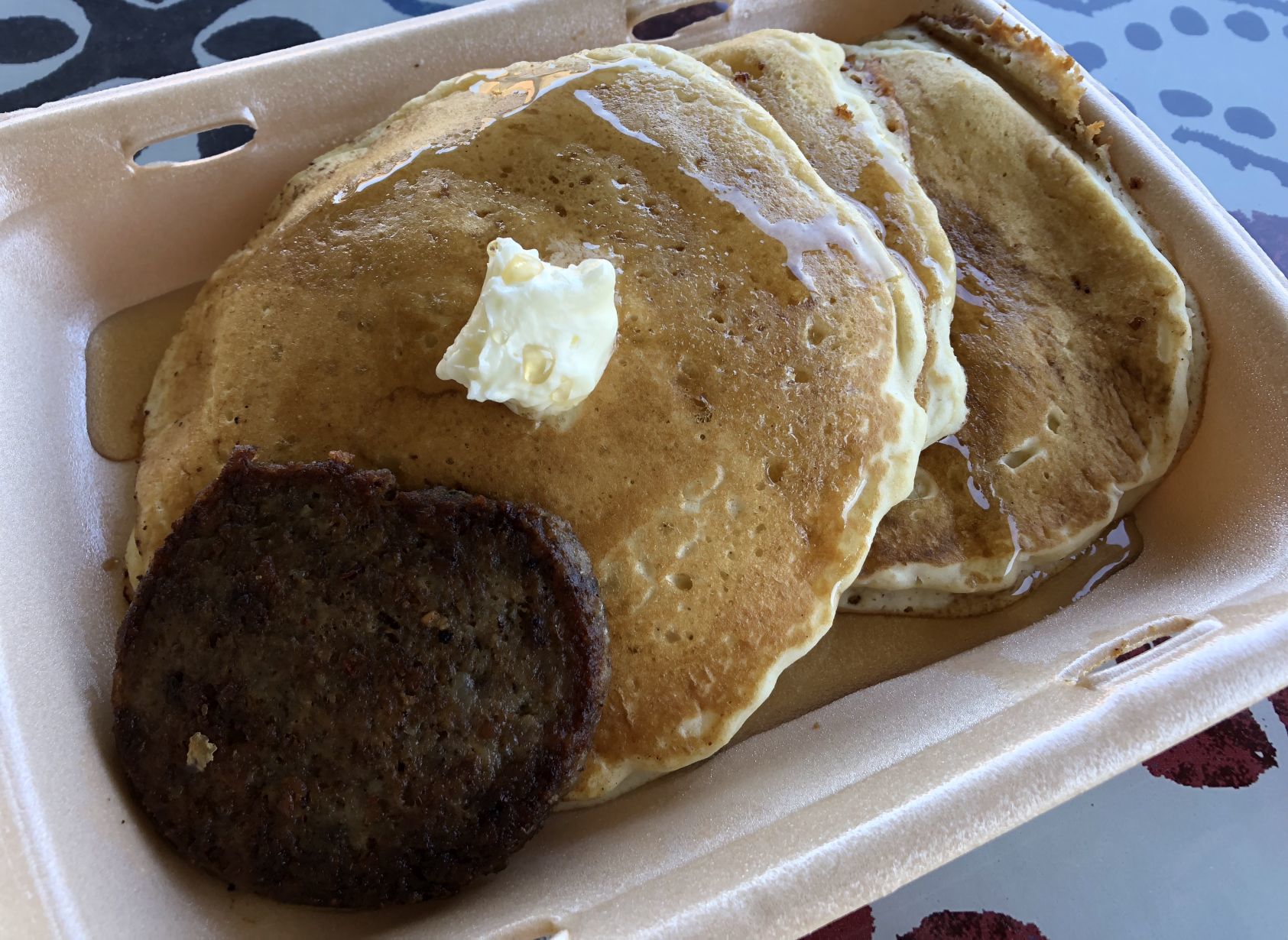 Third stop: Braum’s hotcakes and sausage